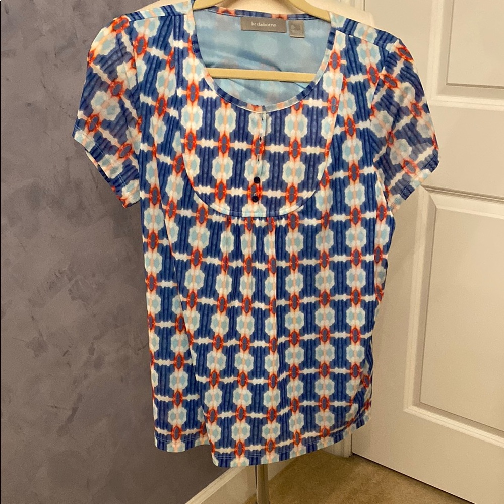 Blue and Orange Patterned Women's Top